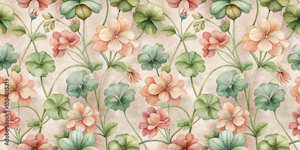custom made wallpaper toronto digitalBeautiful floral pattern featuring pastel flowers and green leaves.