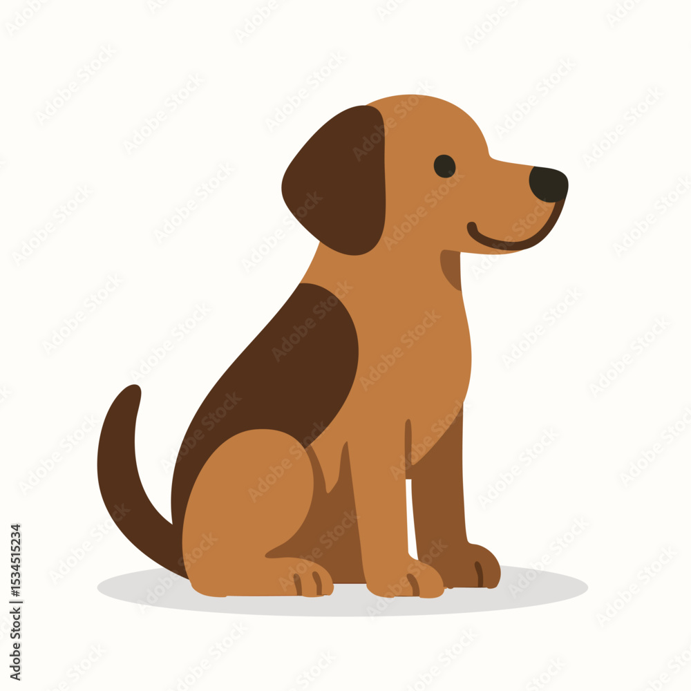 Flat Vector Illustration of a Cute Brown Dog Sitting on White Background