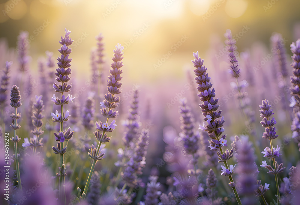 Obraz premium natural lavender flowers growth on plantation at sunny evening. Ai generated
