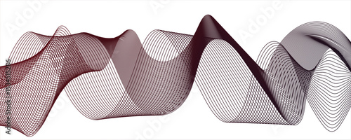 Abstract coffee line wave with geometric technology and frequency gradient lines. Smooth, flowing waveforms formed and fine parallel lines. Dynamic gradient effect.