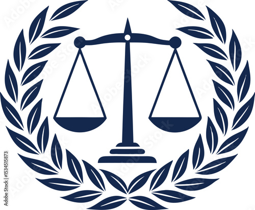  Elegant justice symbol with scales and laurel wreath. Legal Logo for law firm branding vector illustration.