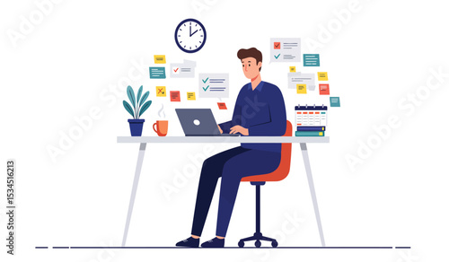 Business meeting or negotiation in office at table.  office meeting, business people working and discussion illustration