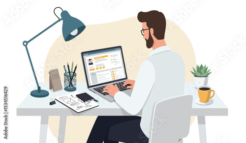Business meeting or negotiation in office at table.  office meeting, business people working and discussion illustration