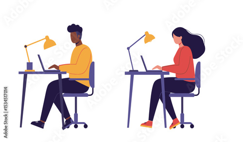 Business meeting or negotiation in office at table.  office meeting, business people working and discussion illustration
