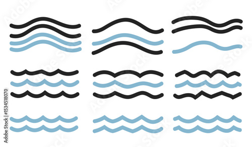 Wave line and wavy zigzag lines. Black underlines wavy curve zig zag line pattern in abstract style. Geometric decoration element. Vector illustration.