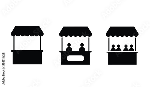 Booth or stand icon set with exhibitor. Sales booth icon set isolated on white background.