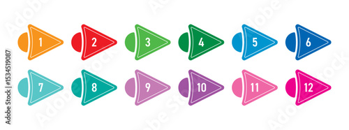 Numbers 1-12 for science, education, business, technology world. Numbers 1-12 concept in colored arrows