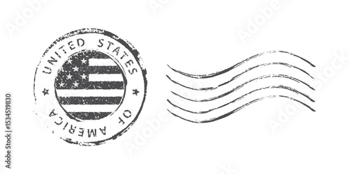 Postage stamp United States of America. Rubber postal stamp USA. Vintage vector illustration in grunge style.
