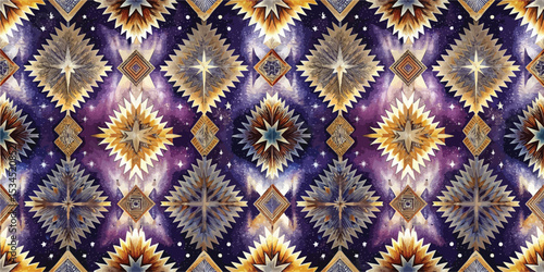 Colorful geometric pattern resembling stars on a cosmic background.