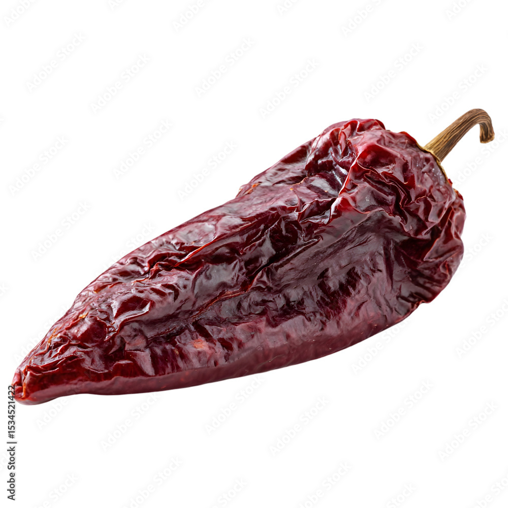 Fototapeta premium Dried red chili pepper isolated on transparent background culinary spice ingredient food photography
