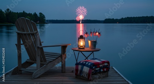 Serene Lakeside Fireworks Display A Peaceful Fourth of July Evening
