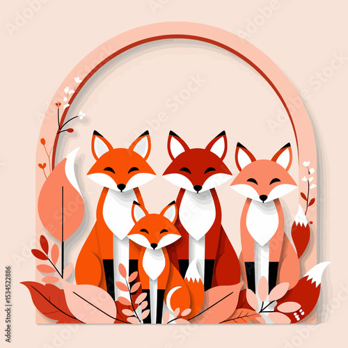 Cute Fox Family Illustration- Whimsical Animal Art for Nursery Decor- Adorable Foxes in a Playful Setting- Perfect for Kids' Room Wall Art- Charming Wildlife Design