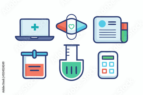 surgical mask test tube icon set