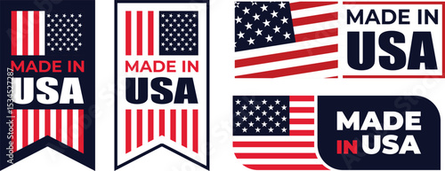 Made in the USA labels icon, made in the USA logo, USA flag , American product emblem, Vector illustration