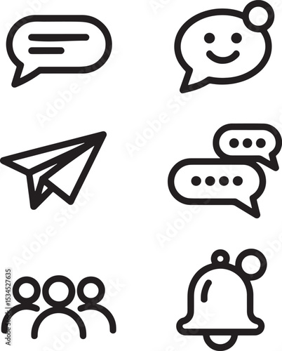 Collection of modern line art communication icons representing chat messaging and notifications