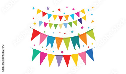 Colorful party bunting flags and confetti decoration