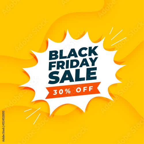 Black Friday Sale Banner – 30% Off Discount Promotion on Yellow Background