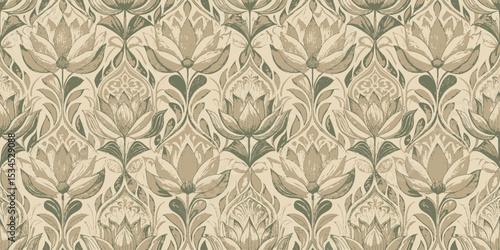 Elegant floral pattern featuring beige and green tones.