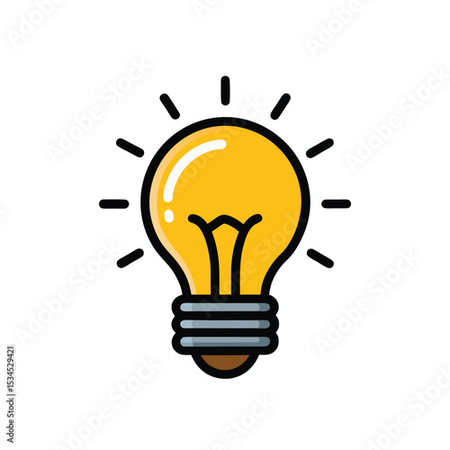 Minimal Light Bulb Vector Icon on White Background