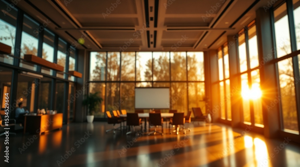 blurred background of a modern office interior with panoramic windows and beautiful lighting, Blurred office meeting room blurred background of a modern office interior with panoramic windows and beautiful lighting, Blurred office meeting room