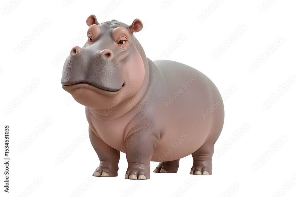 Cartoon hippopotamus, light gray, stands facing forward Cartoon hippopotamus, light gray, stands facing forward