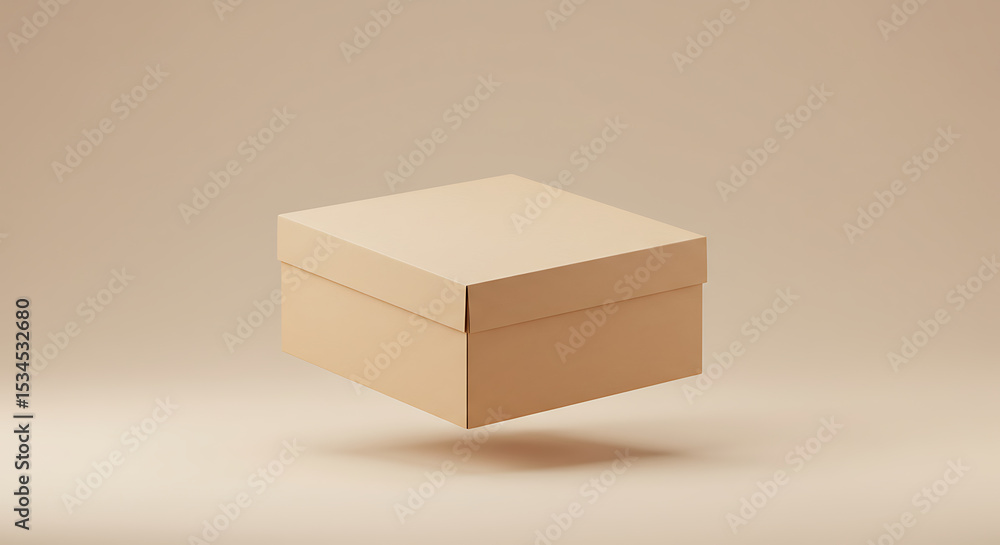 Fototapeta premium Simple Beige Cardboard Box Mockup Packaging Design Template