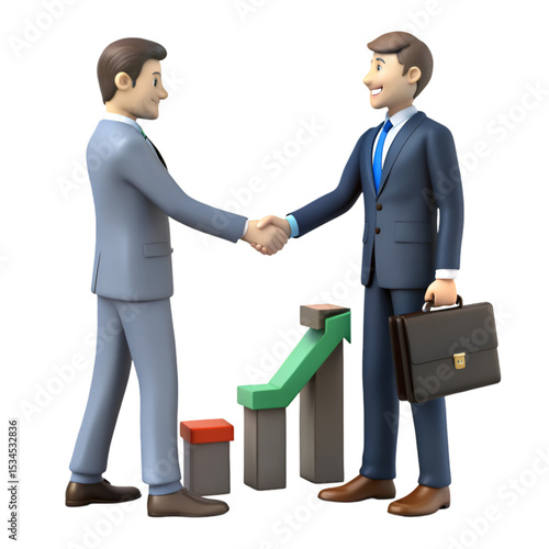 Two 3 D Businessmen Shaking Hands Growth Chart handshake