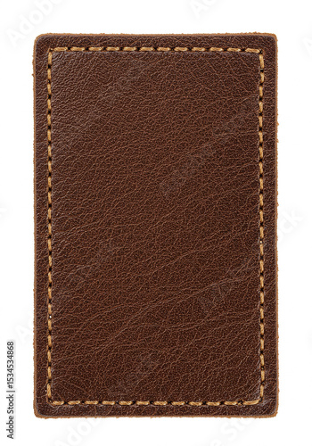 Brown leather label with stitching