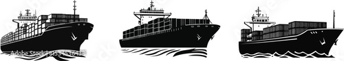 Cargo Ship Silhouette Collection Heavy Transportation Maritime Logistics