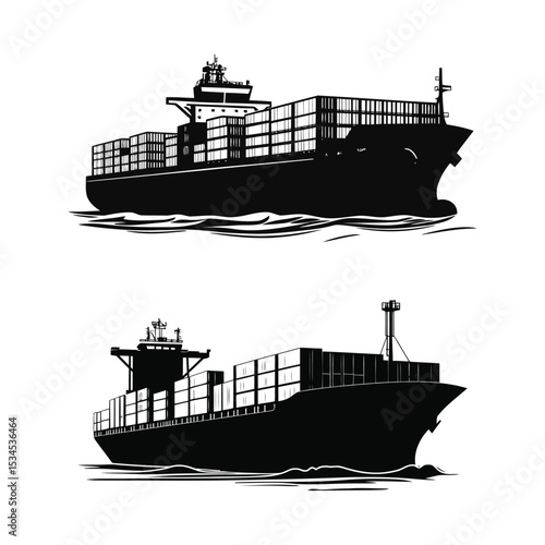 Silhouette of Cargo Ships Transporting Goods Across the Ocean