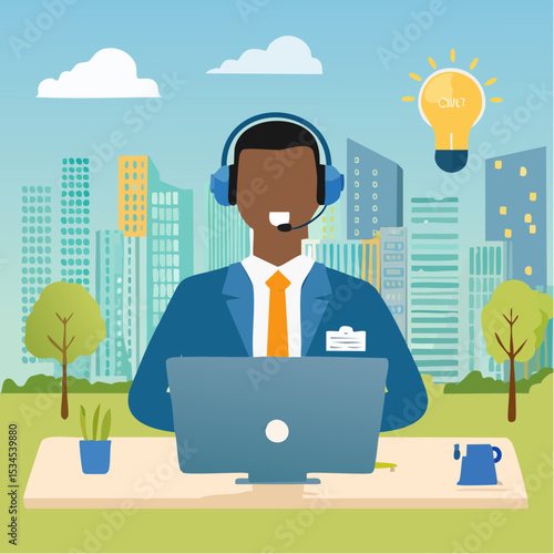 Customer service help solving problem, advice helpline or call center to support customer, operator to communicate with client provide solution, customer support staff help solving customer problem