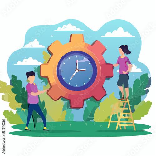 Work delegation, assign responsibility, collaboration task, teamwork efficiency or team productivity, process for manager to delegate work to employee, business teamwork delegate gear collaboration