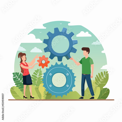 Work delegation, assign responsibility, collaboration task, teamwork efficiency or team productivity, process for manager to delegate work to employee, business teamwork delegate gear collaboration