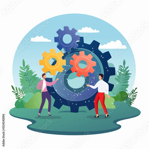 Work delegation, assign responsibility, collaboration task, teamwork efficiency or team productivity, process for manager to delegate work to employee, business teamwork delegate gear collaboration
