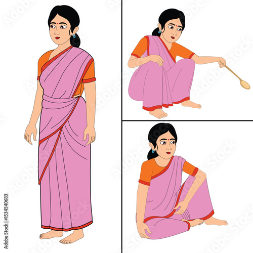 2d beautiful Indian woman cartoon character ready for animation moral stories, made by adobe illustrator and ready for animate cc. 