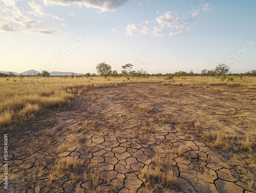 A clean and high resolution image showing drought affected land and cracked soil textures with eco friendly context.
