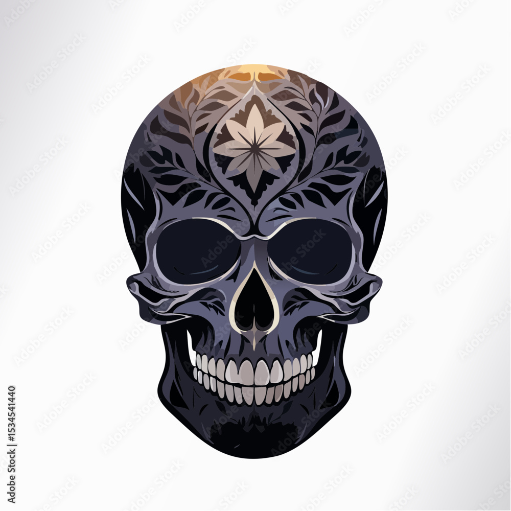 Obraz premium A cracked skull with fiery red aura, emerging from dark shadows with a gothic style