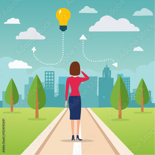 Tough decisions, choosing career path, make choices or think about final result, business directions challenge, confusion or decide options concept, businesswoman thinking and make business decision