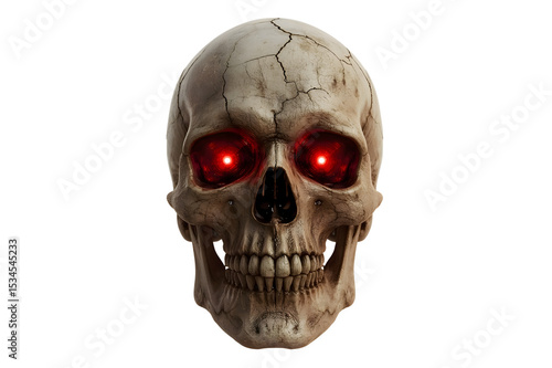 Human skull, glowing red eyes