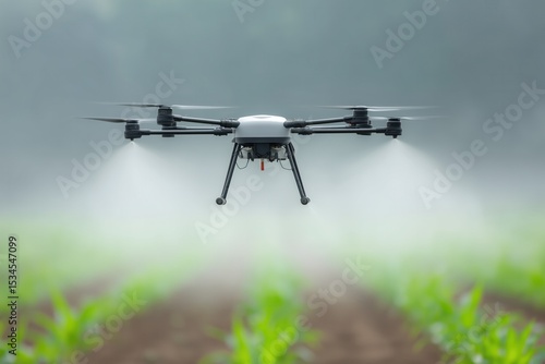 Agriculture drone spraying insecticide on corn field plantation