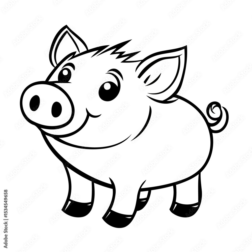 Fototapeta premium Happy Cartoon Piglet Smiling Vector