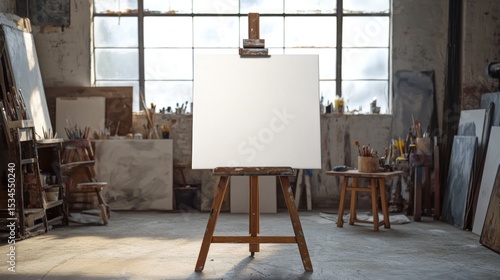 Empty easel in artist's studio