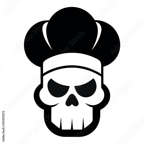 Gothic Culinary Skull: A macabre chef skull, adorned with a classic toque, brandishes crossed meat cleavers, symbolizing dark artistry in the kitchen.