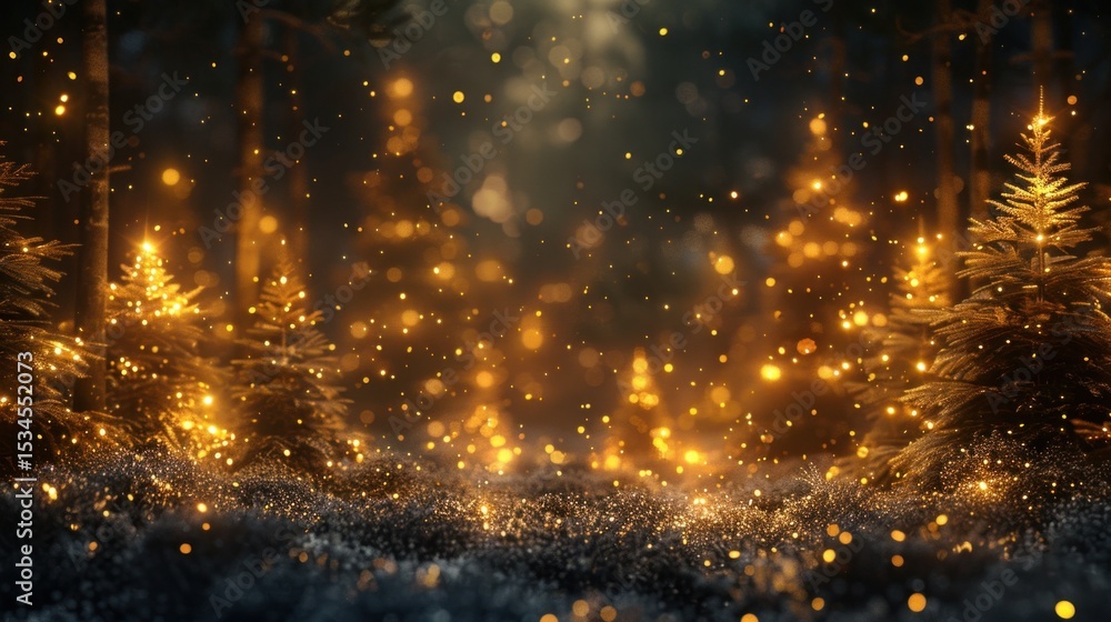 Naklejka premium Magical winter forest with glowing trees