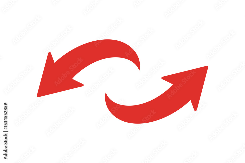 Two red curved arrows pointing in opposite directions Two red curved arrows pointing in opposite directions
