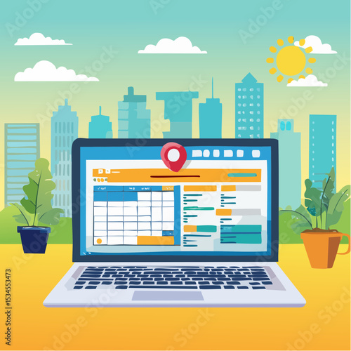 Project management, planning for software development, resources and budget planning, project schedule diagram, gantt chart for work deadline concept, computer laptop with project management softwar