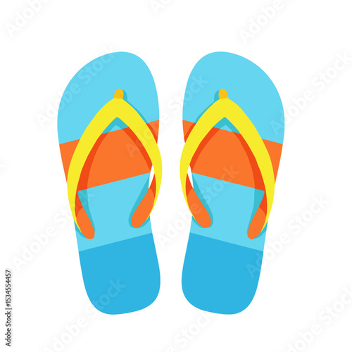 Colorful flip flops with yellow straps and blue-orange design  