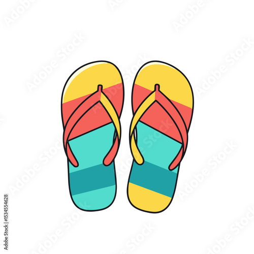 Colorful flip flops with stripes in bright summer colors  