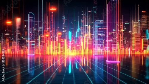 Wallpaper Mural Vibrant City Skyline with Colorful Light Rays Torontodigital.ca