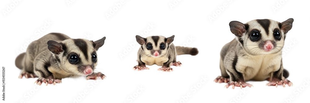 Fototapeta premium Cute Sugar Gliders Facing Forward Transparent Background